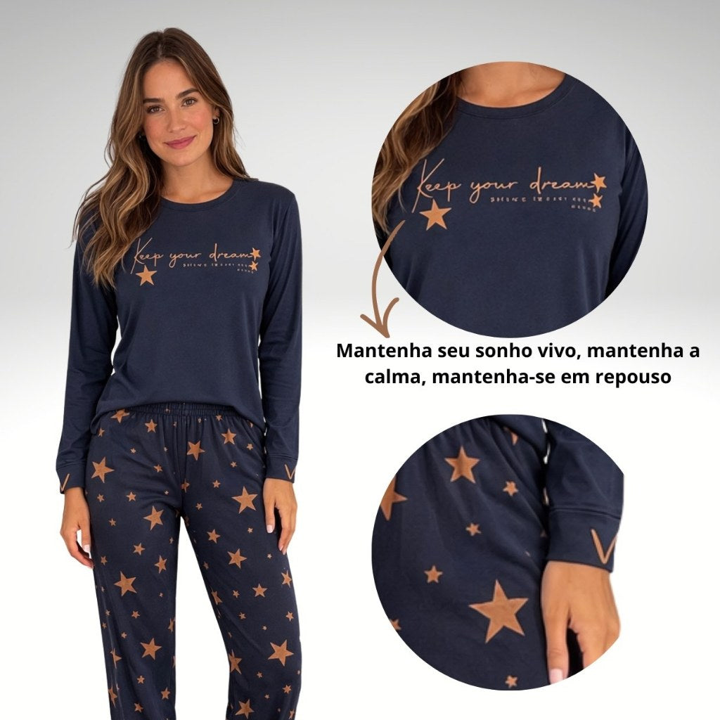 Pijama Feminino Longo Estampado - imagem 7
