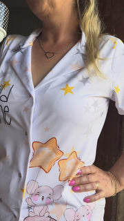 Pijama Americano Feminino Estampa Personalizada Luna & Mimi Ratinhas Mágicas