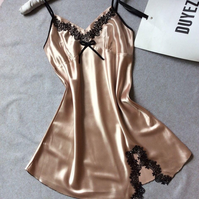 Camisola Cetim com Renda - Champagne