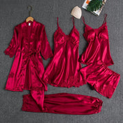 Kit 5 Peças Cetim com Robe - Vermelho