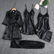 Kit 5 Peças Cetim com Robe - Preto