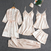 Kit 5 Peças Cetim com Robe - Champagne