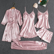 Kit 5 Peças Cetim com Robe - Rosa