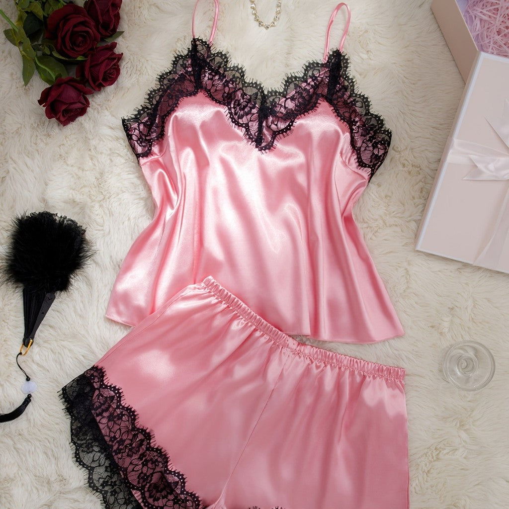 Baby Doll Cetim Plus Size com Renda - Preto